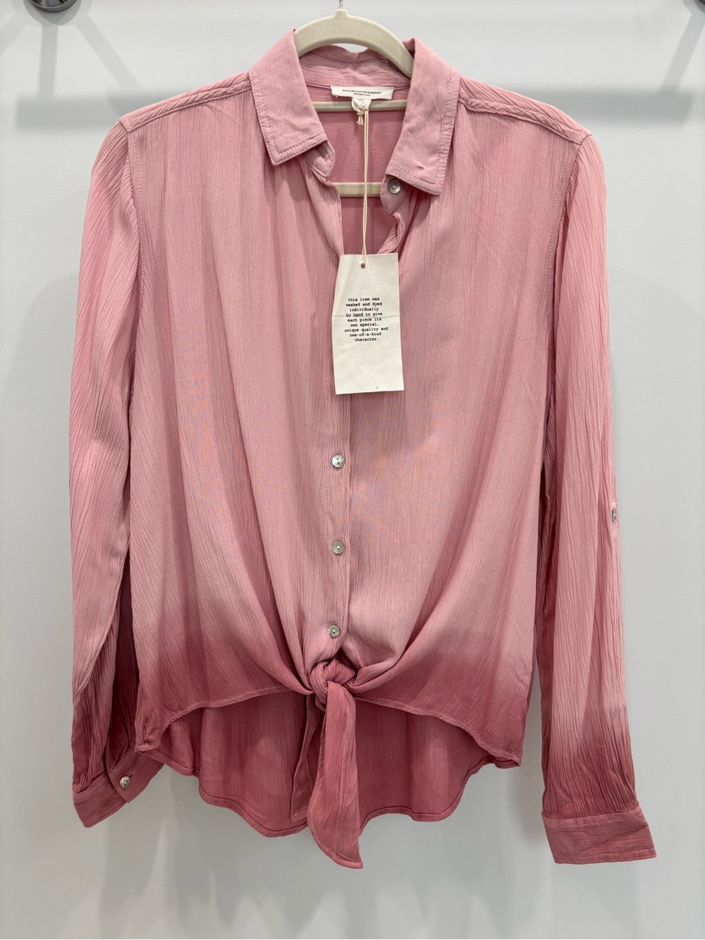 beachlunchlounge Dusty Rose Tie-Front Button Down Shirt